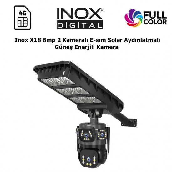 Inox X18 6mp 2 Kameralı E-sim Solar Aydınlatmalı Güneş Enerjili Kamera inox-x18-6mp-cift-kamerali-esim-solar-aydinlatmali-gunes-enerjili-kamera